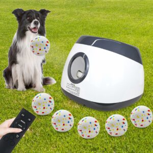 Automatic Dog Ball Launcher, Upgraded Interactive Dog Balls Thrower with 3 Distance 29Ft-79Ft, Remote Control Ball Launcher for Medium&Large Dogs, 5 Etpu Balls Included (Silver Grey product image