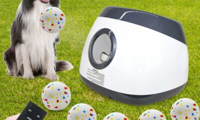 Automatic Dog Ball Launcher, Upgraded Interactive Dog Balls Thrower with 3 Distance 29Ft-79Ft, Remote Control Ball Launcher for Medium&Large Dogs, 5 Etpu Balls Included (Silver Grey product image