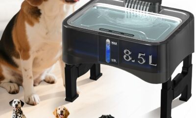 8.5L/2.25Gal Elevated Dog Water Fountain, Xetino 4 Height Adjustable Raised Dog Water Bowl Dispenser for Large Dogs with Stainless Steel Tray BPA-Free, Pet Water Fountain with Ultra Quiet Pump Black product image