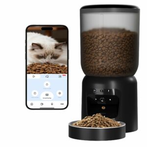 Automatic Cat Feeder with 2K Camera: Cat Food Dispenser with 6L Capacity, Container for Multiple Pet; Automatic Dog Feeder with Night Vision Support 5/2.4GHz & 2-Way Audio, Anti-Jam Design (Black) product image