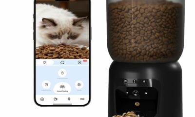 Automatic Cat Feeder with 2K Camera: Cat Food Dispenser with 6L Capacity, Container for Multiple Pet; Automatic Dog Feeder with Night Vision Support 5/2.4GHz & 2-Way Audio, Anti-Jam Design (Black) product image