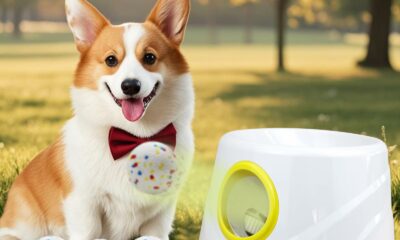 Automatic Dog Ball Launcher, Upgraded Interactive Dogs Balls Thrower for Small and Medium Dogs, Distance Adjustable Mental Stimulating Dog Toys with 4 Durable Etpu Balls 2.2 Inch (Yellow) product image