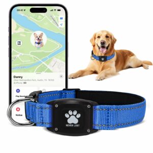 GPS Dog Collar Tracker 2-in-1,Reflective Waterproof Pet Collar,iOS-Only,No Monthly Fees,Unlimited Range,Ideal for Dog Tracking pet Tracker,for Small Medium Large Dogs(L (16.6"-24"), Blue) Blue L(16.6''-24'') product image