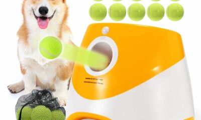 SOCO Automatic Ball Launcher for Dogs, USB Rechargeable with 3 Distances (10/20/30 ft), Safety LED Indicator, Include 15 Tennis Balls, Indoor/Outdoor Fetch Toy for Small/Medium Dogs Orange-15 balls product image