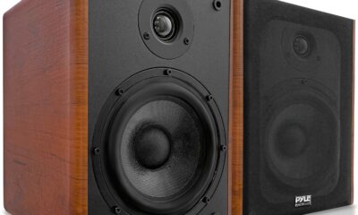 Pyle 5.25" Home Audio Speakers, 2-Way Passive Bookshelf, 200W Max Power, 1" Silk Dome Tweeter, Composite Woofer, Gold Plated 5 Way Binding Post, Rubber Surrounds, Beautiful Wood Grain Finish - Pair Natural 5.25" product image