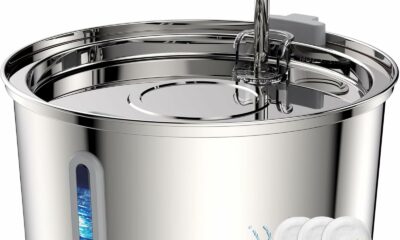 Cat Water Fountain Stainless Steel - 108oz/3.2L Large Capacity Cat Fountain for Drinking, Ultra Quiet Metal Pet Water Fountain for Cats, Small Dogs, Multiple Pets Silver product image