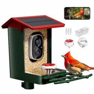 Smart Bird Feeder with Camera Solar Powered, 2K HD Video, AI Bird Species Identification, Instant Arrival Alerts, Weatherproof Design for Effortless Birdwatching, Best Gift for BirdLovers, Red Green-Red product image