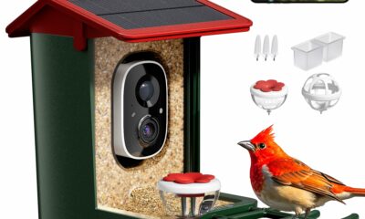 Smart Bird Feeder with Camera Solar Powered, 2K HD Video, AI Bird Species Identification, Instant Arrival Alerts, Weatherproof Design for Effortless Birdwatching, Best Gift for BirdLovers, Red Green-Red product image