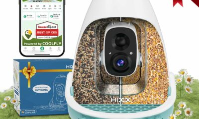 Smart Bird Feeder with Camera, Dual Seed Chambers & Spill Resistant, Solar-Powered HD Birdhouse with Camera Free AI Birds Species Recognition, Real-Time App Alerts – Ideal Gift for Bird Lovers, Blue Sky Blue product image