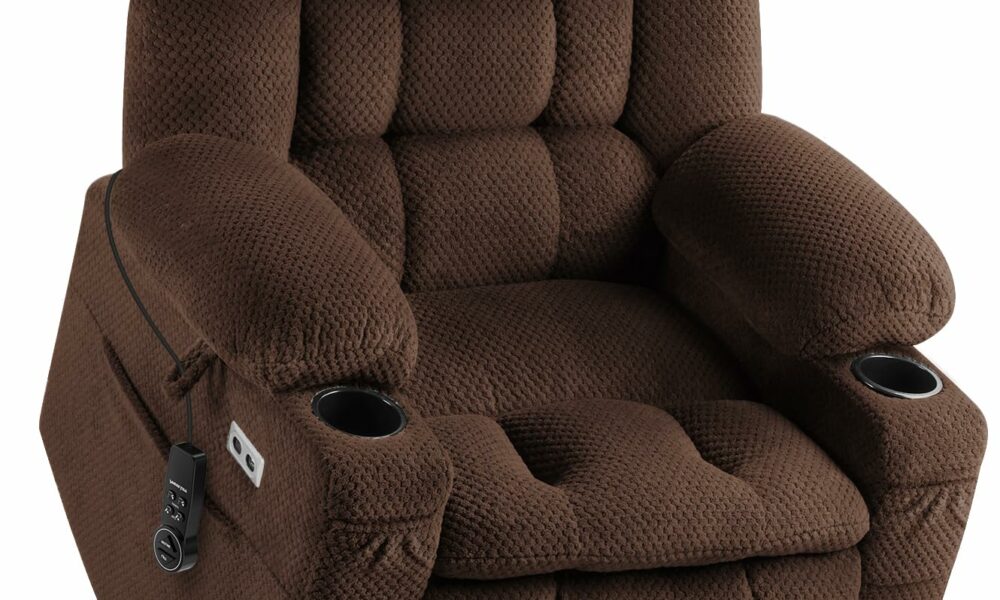 Tami Tami Dual Motor Power Lift Chair Recliner for Elderly with Massage and Heat, Infinite Position Electric Lift Recliner with Adjustable Headrest, USB (T6015 - Plush Fabric, Dark Brown, Medium) Dark Brown Medium product image