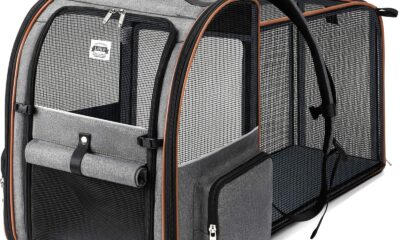 Lekebobor Cat Carrier Backpack, Expandable Pet Carrier with Sun Shade & Full Front Opening, Breathable Mesh Backpack for Small Dogs & Medium Cats Up to 18 Lbs, Foldable for Hiking, Camping (Grey) Grey L-Mesh Window product image
