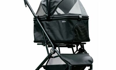 4 Wheels Pet Stroller, Dog Stroller for Small/Medium Dogs and Cats up to 33 lbs, One-Click Fold & Draggable, Removable Carrier, Zipperless Entry, Mesh Windows, Black Small-Glide product image
