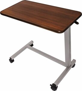 Vaunn Medical Adjustable Overbed Bedside Table With Wheels (Hospital and Home Use) Walnut Brown product image