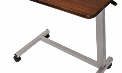 Vaunn Medical Adjustable Overbed Bedside Table With Wheels (Hospital and Home Use) Walnut Brown product image