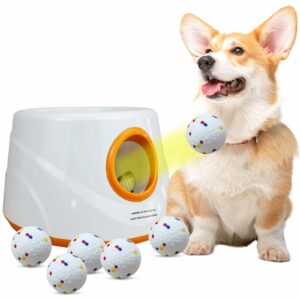 Automatic Ball Launcher for Dogs with 6pcs 2.3 Inch Etpu Tennis Balls,Thrower Distance 20-45ft,interacive Dog Toys for Indoor/Outdoor for Small Or Medium Dogs (White) product image
