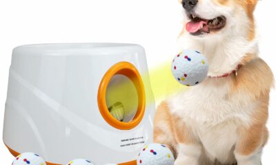 Automatic Ball Launcher for Dogs with 6pcs 2.3 Inch Etpu Tennis Balls,Thrower Distance 20-45ft,interacive Dog Toys for Indoor/Outdoor for Small Or Medium Dogs (White) product image