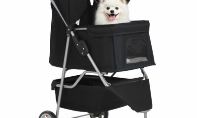 BestPet | 3-Wheel Pet Stroller | Dog and Cat Stroller | Breathable Mesh | Lightweight Travel Carrier | Waterproof & Foldable Design | Storage Basket | Black | for Daily Walks & Outdoor Use product image