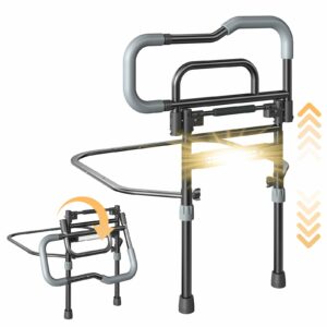 Bed Rails for Elderly Adults Safety, Foldable Bed Assist Rails for Seniors with Sensor Light & Storage Pocket, Adjustable Height, 180° One-Hand Folding Bed Side Rails Fit King Queen Full Twin product image