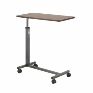 Drive Medical Overbed Table with Wheels - Secure Height Adjustment for Comfort - Non Tilt Surface - Smooth Rolling Design - Home & Hospital Use - Woodgrain Laminate Top - Silver Vein Silver Vein Table product image