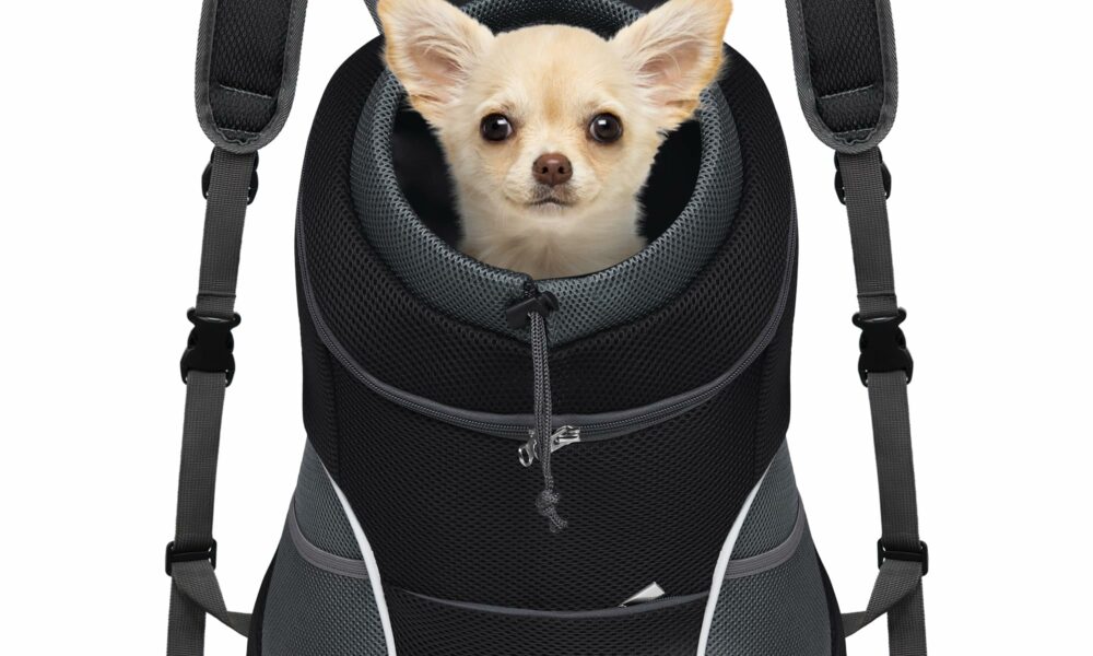 YUDODO Dog Front Carrier Backpack, Adjustable Breathable Pet Carrier for Small Dogs Cats, Ventilated Puppy Back Pack with Safety Belt, Lightweight Doggy Backpack for Hiking Outdoor (Black, M) Black Medium (4.5-8lbs) product image