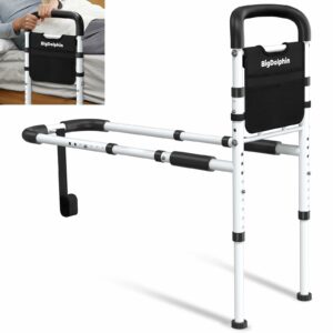 Bed Rails for Elderly Adults Safety - ASTM Approved Adjustable Bed Cane Supports 350LBS with Non-Slip Grip & Storage Pocket, Stable Bed Assist Rails for Seniors, Tool-Free Black Curved Handle Medium product image