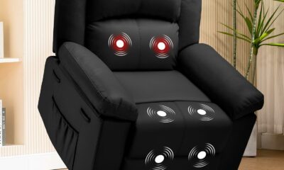 COMHOMA Power Lift Recliner for Elderly, Lift Chair with Heat and Massage,PU Recliner Sofa with 2 Side Pockets and Infinite Position for Living Room, Black Black Contemporary product image