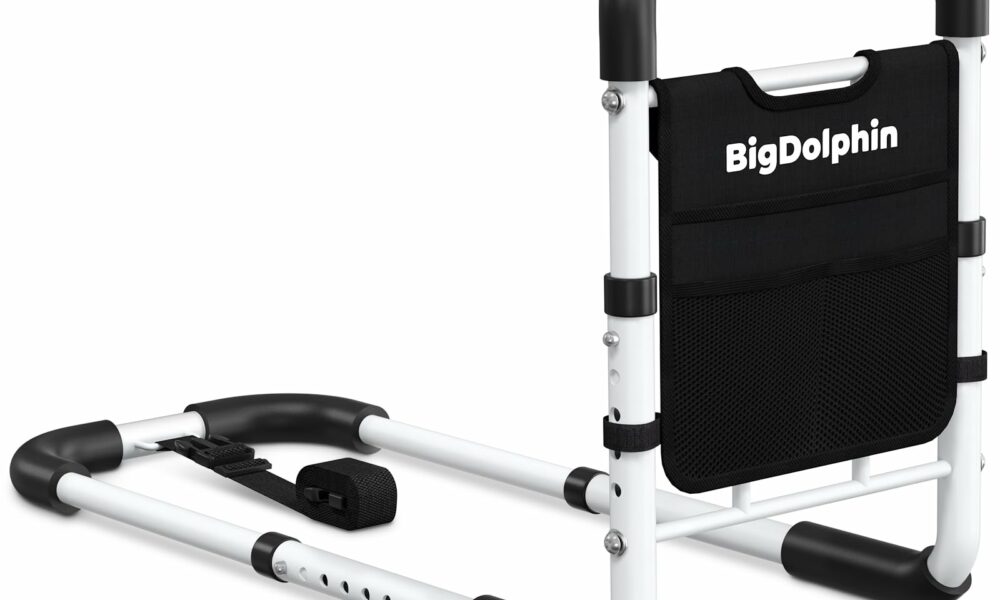 Bed Rails for Elderly Adults - ASTM Approved Adjustable Bed Cane with Non-Slip Ergonomic Handle & Storage Pocket, Bed Railings for Seniors Hold up to 350 LBS, Tool-Free Medium product image