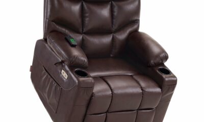 MCombo Power Lift Recliner Chair with Extended Footrest for Elderly People, Faux Leather 7287 (Dark Brown, Medium) Dark Brown Medium product image