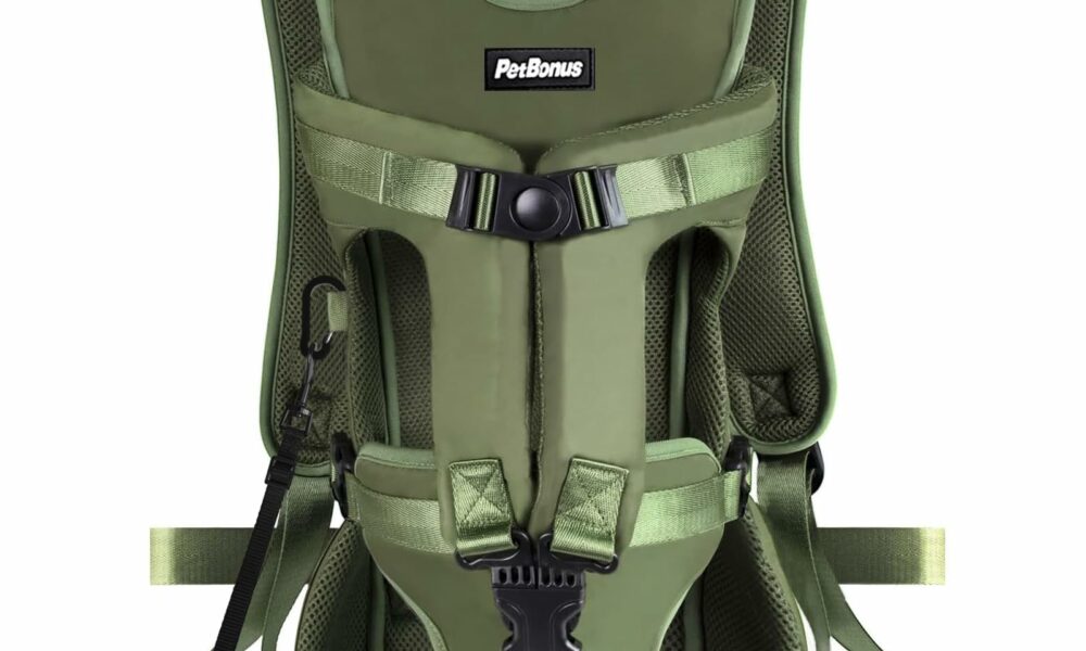 PetBonus Pet Front Dog Carrier Backpacks, Adjustable Pet Backpack, Legs Out Easy-fit Puppy Chest Carrier for Medium Small Dogs, Hands Free for Hiking, Cycling (Army Green, S) Army Green Small product image