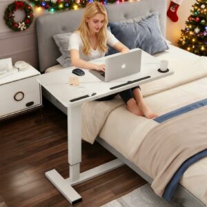 Overbed Table,Hospital Bed Table,Pneumatic Bed Tables Adjustable Over The Bed with Hidden Wheels&USB Port,Mobile Laptop Table Cart and Rolling Bedside Table with Tray Hospital Home Use-White White-32" L X 16" W product image