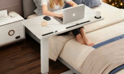 Overbed Table,Hospital Bed Table,Pneumatic Bed Tables Adjustable Over The Bed with Hidden Wheels&USB Port,Mobile Laptop Table Cart and Rolling Bedside Table with Tray Hospital Home Use-White White-32" L X 16" W product image