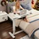 Overbed Table,Hospital Bed Table,Pneumatic Bed Tables Adjustable Over The Bed with Hidden Wheels&USB Port,Mobile Laptop Table Cart and Rolling Bedside Table with Tray Hospital Home Use-White White-32" L X 16" W product image