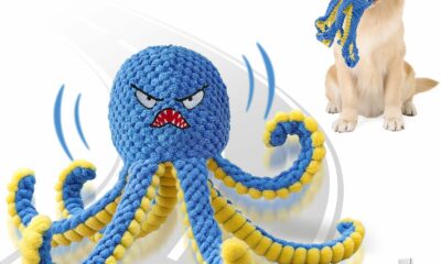 Interactive Dog Toys Octopus,Durable Automatic Jumping Dog Toy to Keep Them Busy,Squeaky Moving Tug of War Doggie Toy,USB Rechargeable,Not for Aggressive Chewers (Blue) product image