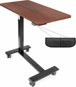 Vaunn Medical Electric Overbed Table Bedside Height Adjustable Table with Wheels (Electric-Powered, Hospital and Home Use) - Brown (Organic Modern) Front Control Panel product image