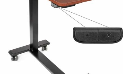 Vaunn Medical Electric Overbed Table Bedside Height Adjustable Table with Wheels (Electric-Powered, Hospital and Home Use) - Brown (Organic Modern) Front Control Panel product image
