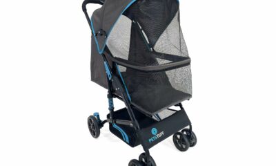 22” Buddy Buggies Foldable Pet Stroller - Shock Absorbing Frame with Storage - Machine Washable Fabric - Durable Mesh & UV Protected Retractable Canopy - Cat & Dog Stroller Up to 30lb Blue 22 Inch product image
