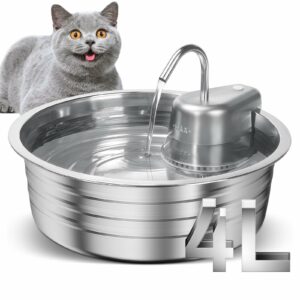 Cat Water Fountain, 4L/135OZ Stainless Steel Pet Fountain Dog Water Dispenser Bowl Cat Drinking Fountains Watering Supplies with Ultra-Quiet Pump for Cats, Dogs, Multiple Pets Indoor product image