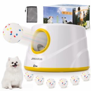 HETOO Automatic Ball Launcher for Dogs: Ball Launcher for Dogs - Automatic Tennis Ball Thrower for Dogs, with 6 Balls- Interactive Dog Toys - Small/Medium Sized Launcher- Yellow product image