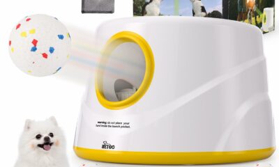 HETOO Automatic Ball Launcher for Dogs: Ball Launcher for Dogs - Automatic Tennis Ball Thrower for Dogs, with 6 Balls- Interactive Dog Toys - Small/Medium Sized Launcher- Yellow product image