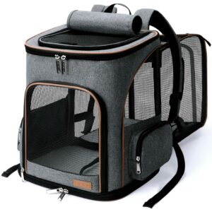 Lekereise Pet Carrier Backpack Expandable Cat Backpack for Medium Dogs and Large Cats 20-25 Lbs,14“L * 12.5" W * 16.14" H, Grey 24.4"L x 14"W x 16.2"H Grey product image