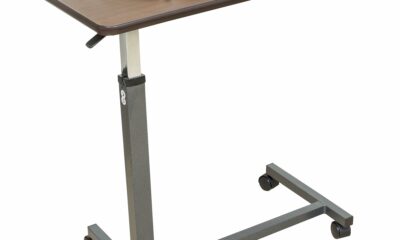 Essential Medical Supply Height Adjustable Automatic Overbed Table - Woodgrain Top with Locking Wheels, Perfect for Hospital and Home Use - Table for Easy Access and Convenience for Adults and Seniors product image