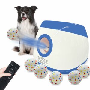 SOCO Automatic Ball Launcher for Dogs Large- 3 Distance Settings (40/60/80FT) w/Remote Control | 2.5" ETPU Tennis Balls | Indoor/Outdoor Dog Toy | 6 Balls & Quick Charge Included Blue-6 balls(2.5") product image