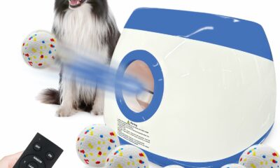 SOCO Automatic Ball Launcher for Dogs Large- 3 Distance Settings (40/60/80FT) w/Remote Control | 2.5" ETPU Tennis Balls | Indoor/Outdoor Dog Toy | 6 Balls & Quick Charge Included Blue-6 balls(2.5") product image