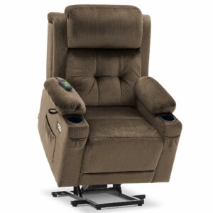 MCombo Large Triple Motor Power Lift Recliner Chair with Massage and Heat for Elderly People, Adjustable Headrest, Infinite Position, USB Ports, Fabric 7662 (Brown, Large) Large Brown product image