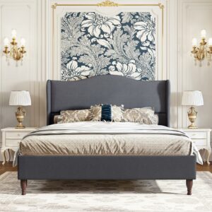 koorlian King Platform Bed 51-Inch Wingback Headboard