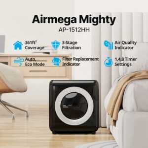 Coway AP-1512HH Mighty Air Purifier with True HEPA and Eco Mode, black/silver, 16.8 x 18.3 x 9.6 Airmega AP-1512HH