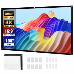 HAPPRUN Projector Screen, 100 inch Projection Screen, 16:9 Foldable Portable Projector Movies Screens for Home Theater Outdoor Indoor Support Double Side Projection product image
