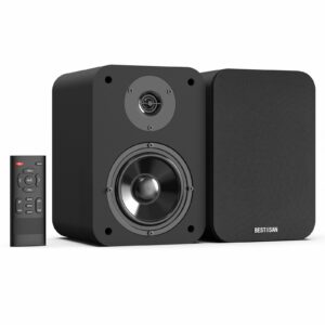 BESTISAN Bluetooth Bookshelf Speakers, Powered Computer Speakers with 4 Inch Woofer, TV Speakers with Optical/RCA/USB/Sub Out for PC and Turntable product image