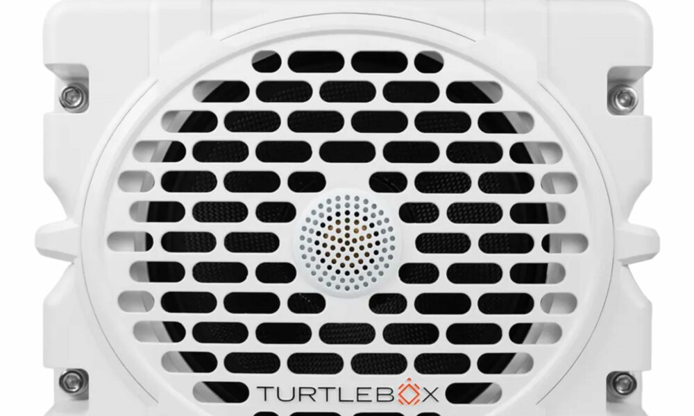 Turtlebox Grande: Loud! Outdoor Portable Bluetooth 5.4 Speaker | Rugged, Waterproof, Ultra-Portable | Plays to 126db, Deep Bass, Shockproof, Unlimited Pairing for Full Stereo Experience, White White Black Handle product image