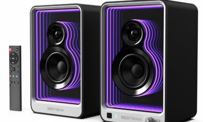 BESTISAN 50W*2 Active Bookshelf Speakers with Dynamic Light Effect, 3" Bass Computer Speakers with ARC/Optical/RCA/BT 5.2/USB/SUB Out Input for Turntable, PC, TV and Phone. product image
